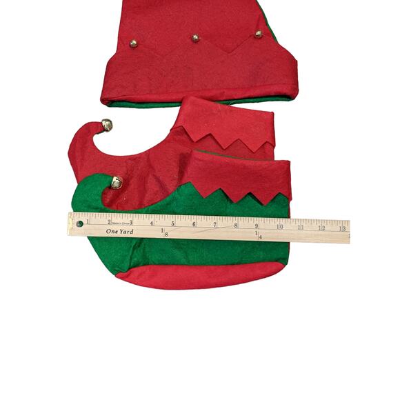 Christmas Elf Outfit Hat Shoes Jingle Bells Felt‎ One Size Green Red Holiday Fun - Picture 7 of 8